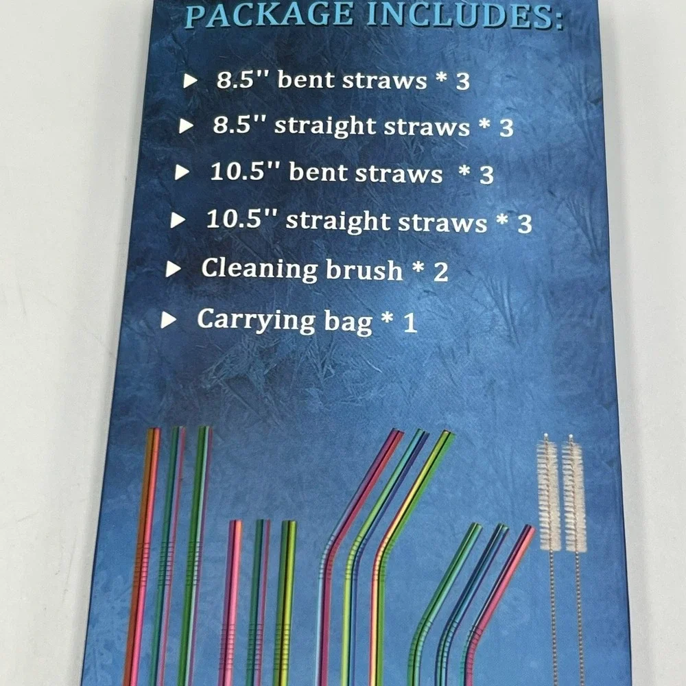 Hiware Metal Straws Unisex OS Rainbow Brand New 12pc Stainless Steel Set